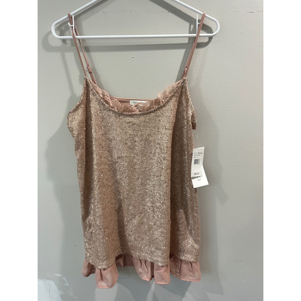 Rad Clothing Sequin Lace Trim Camisole Top Blush Pink XL NWT